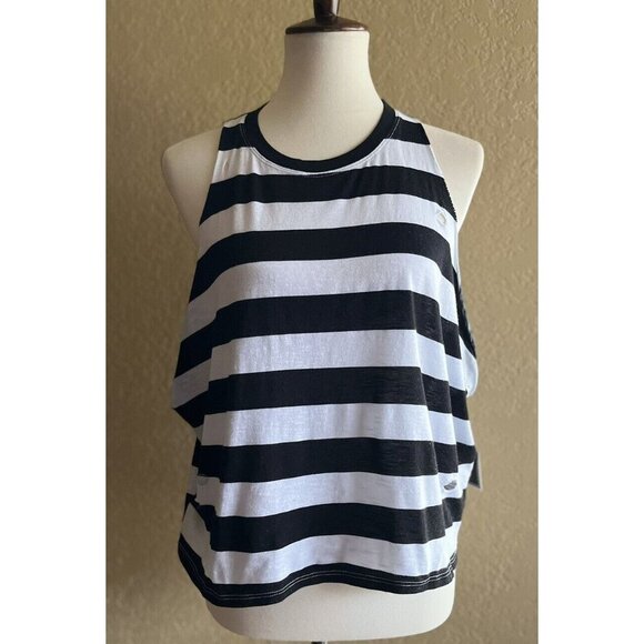 Volcom Stone Row Black Striped Cotton Distressed Don't Cowl me Tank Top S M - Picture 1 of 8